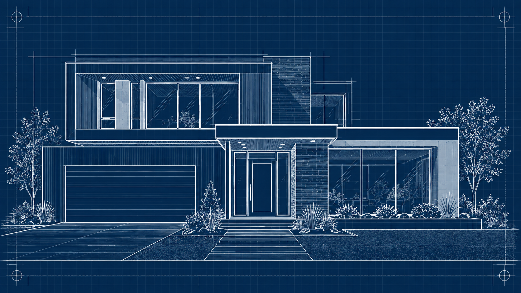 Blueprint view of front of house